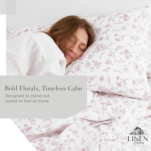 Linen Home 100% Cotton Printed Percale Sheets California King Size, Deep Pocket, 4 Pieces Set - 1 Flat, 1 Deep Pocket Fitt...