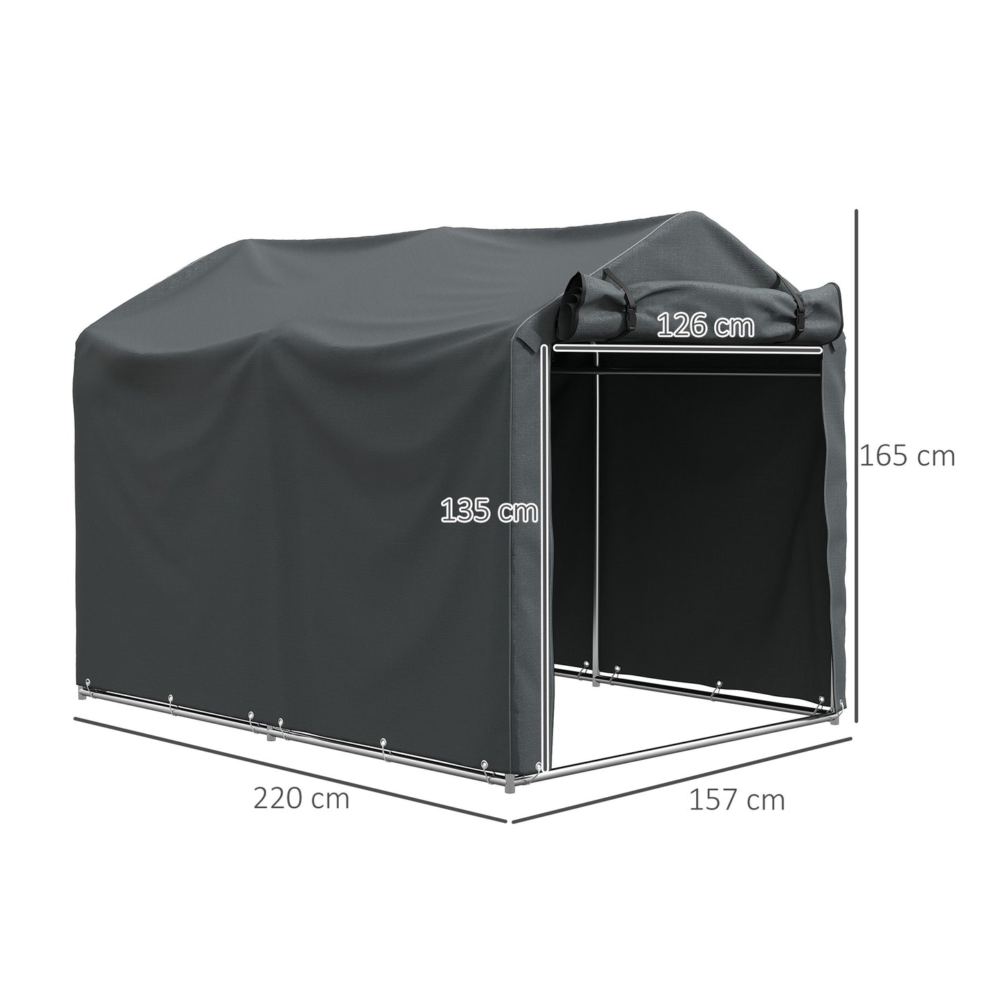 2.2 X 1.6 M Garden Storage Tent, Waterproof Anti-UV Bike Tent With Roll-up Zipper Door, Galvanised Outdoor Storage Shelter Carport For Bike, Motorbike, Garden Tools, Dark Grey