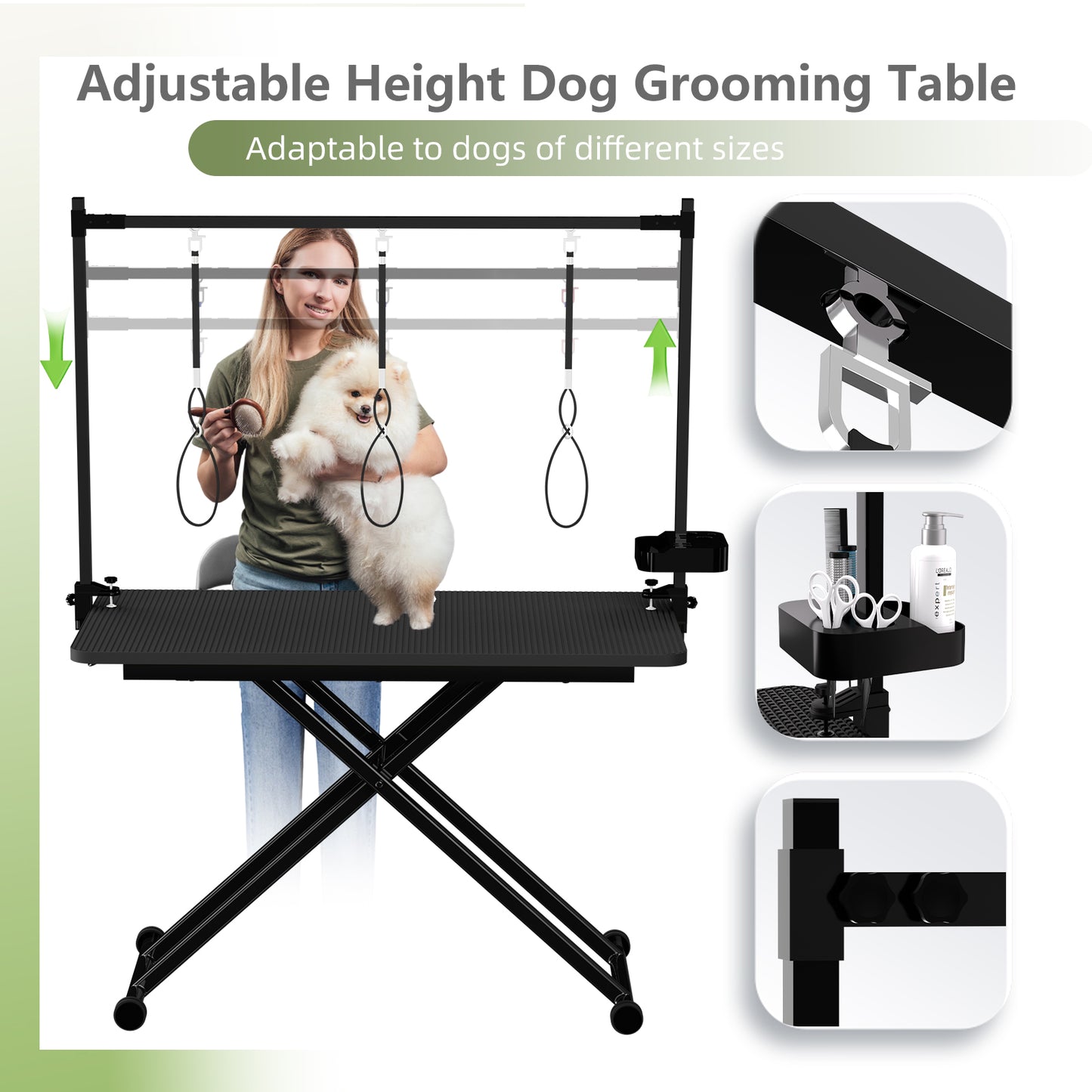 47 Black Large Dog Grooming Table X-Lift Foldable Grooming Table For Dogs At Home Adjustable Height Arms Pet Station With Nooses, Tool Organizer