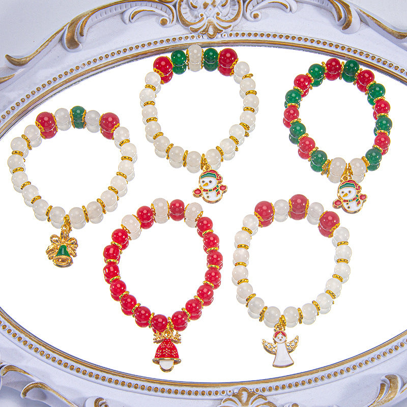 New Christmas Hand-Decorated Glass Beads Imitation Jade Beaded Bracelet Sweet And Versatile High-End Girls' Bracelets Fashion Accessories