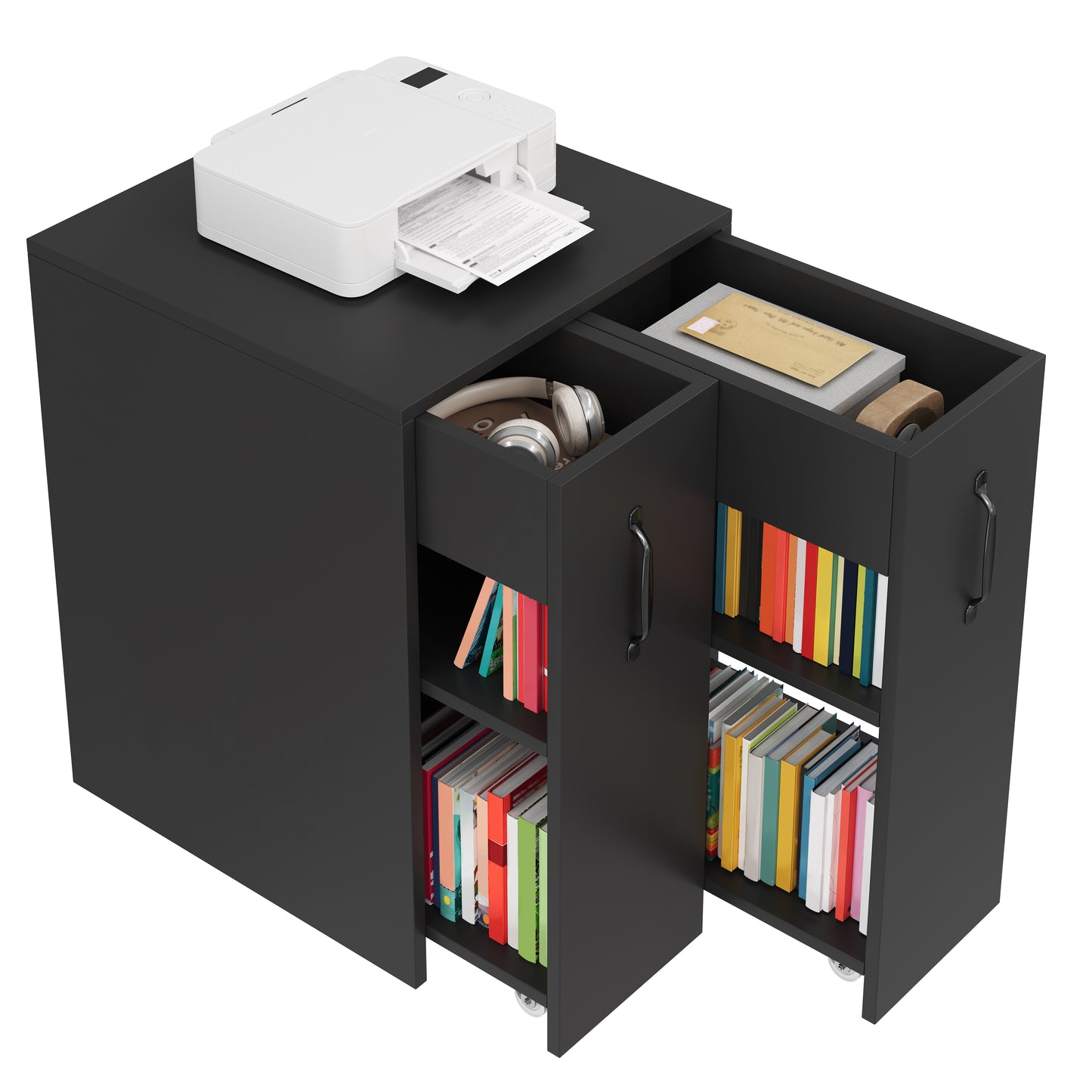 Bookcase With Wheels Mobile Sideboard With Pull-out Side Drawer, Large Wheels, Edge Protectors, Reversible Left Right Configuration Storage Furniture For The Desk, Bedside Table,bathroom