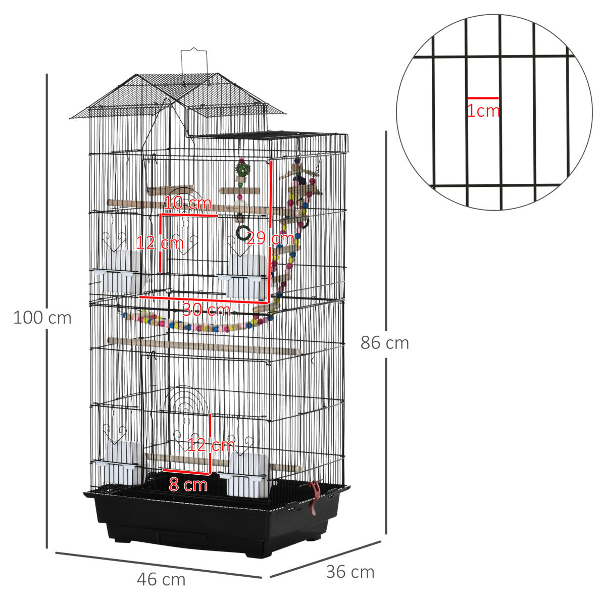 PawHut Bird Cage For Budgies, Finches, Canaries W Accessories, Toys, Tray
