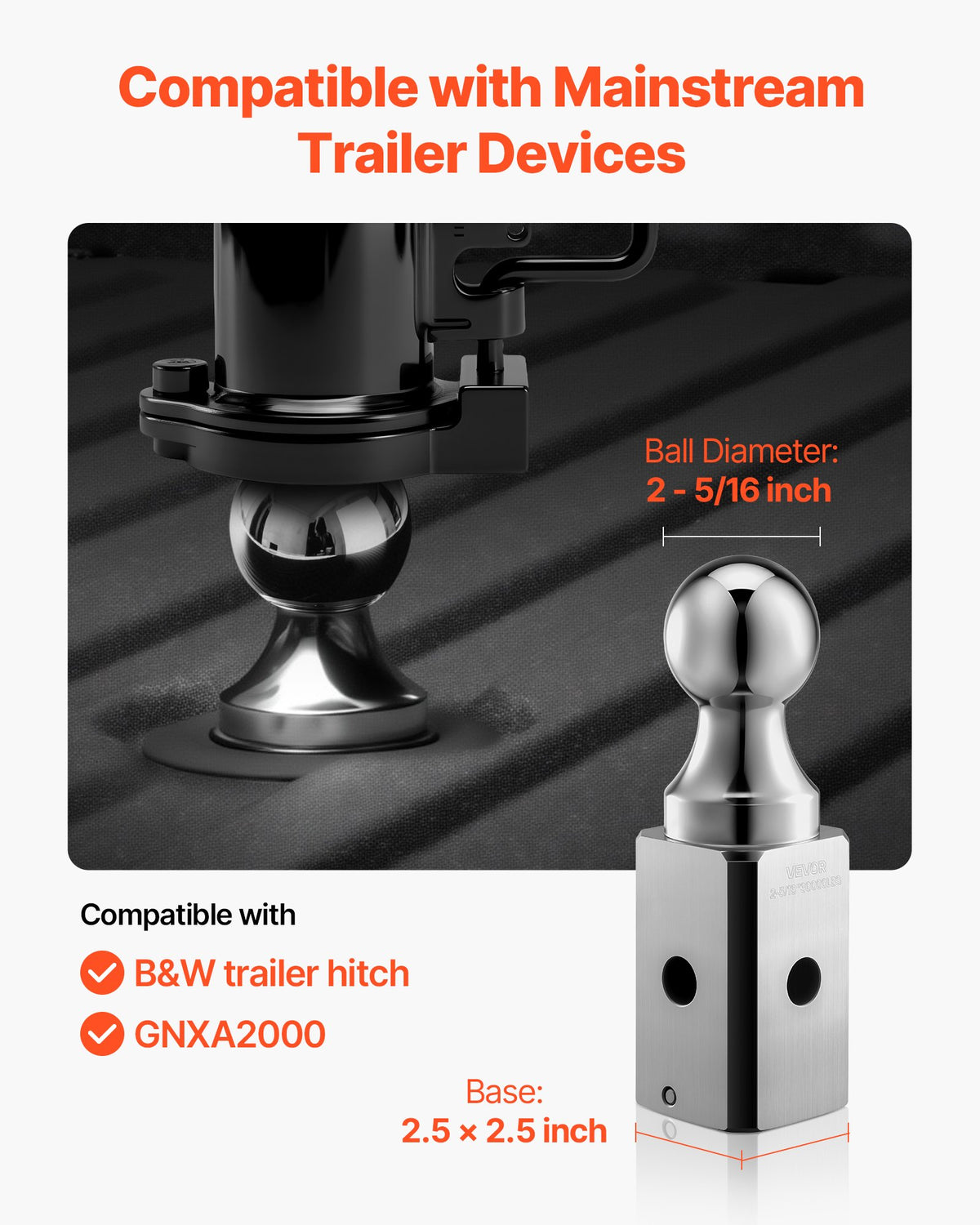 Gooseneck Ball Hitch, Compatible With 2-5/16 Inch Hitch Replacement Ball, Gooseneck Trailer Hitch Up To 30,000 Lbs Load Capacity, Fit Off-road Rescue, RV Towing & Industrial Equipment Transport