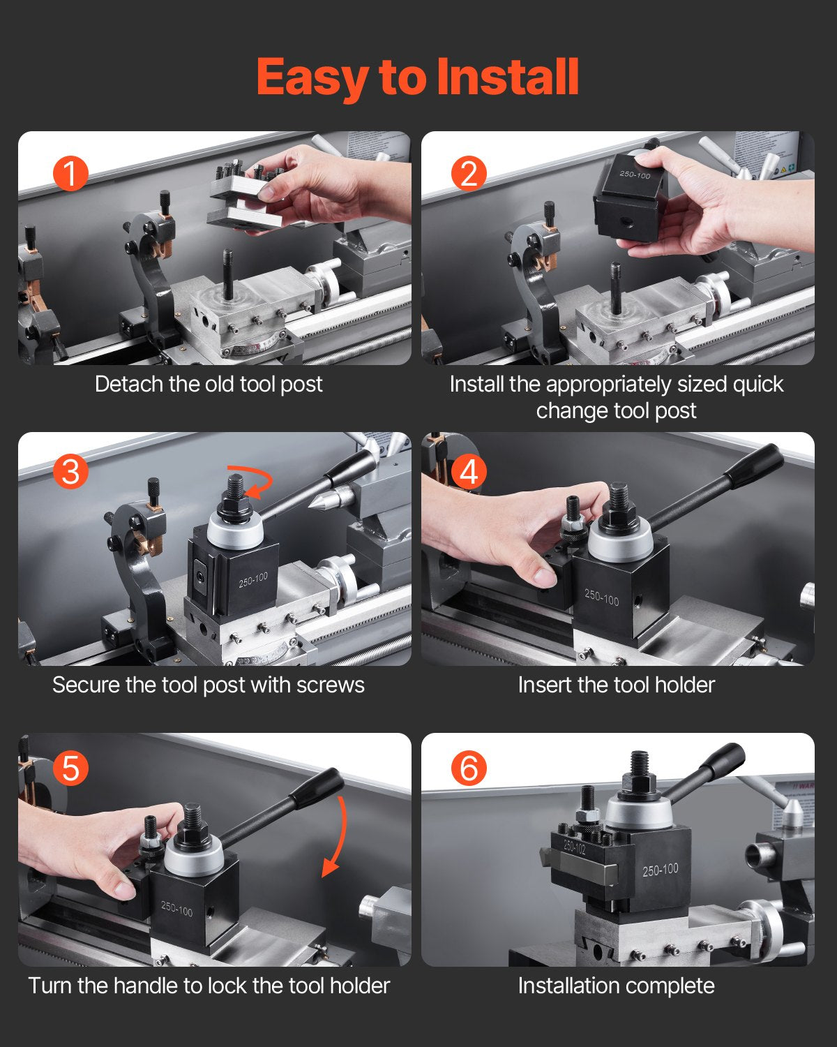 Quick Change Tool Post Set, 8 Pcs, Includes Lathe Tool Holders, Wedge Type Tool Post With Turning Tool Holder Accessories, Fit For Mini Lathe & Metal Lathe 6"-12" Swing, Durable Steel Material