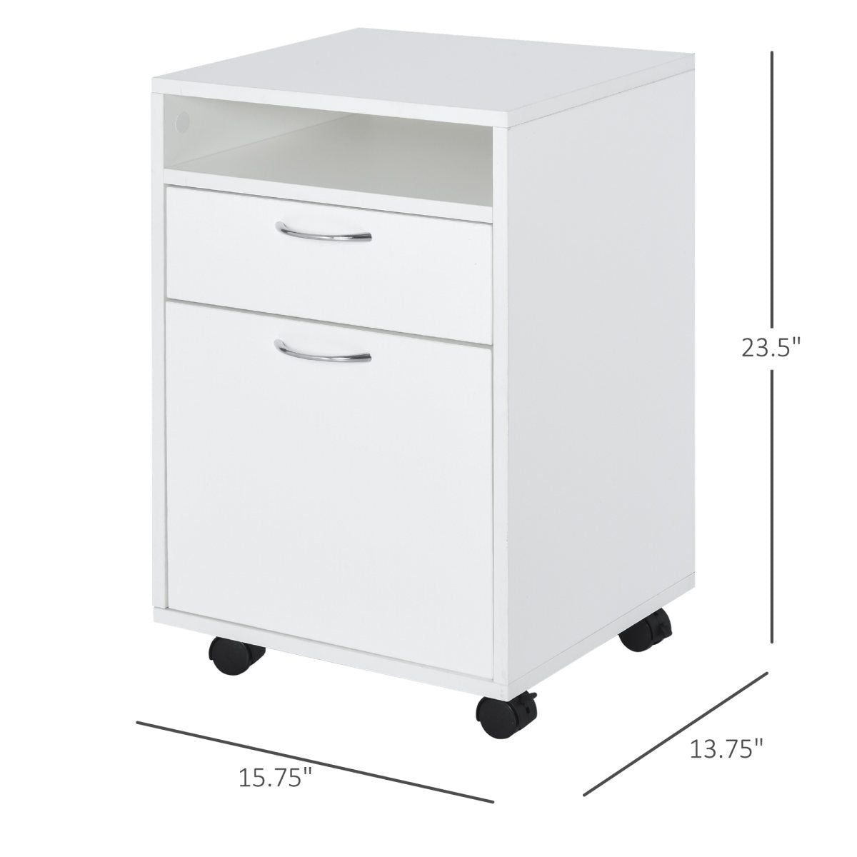 Mobile Storage Cabinet Organizer with Drawer and Cabinet, Printer Stand with Castors, White