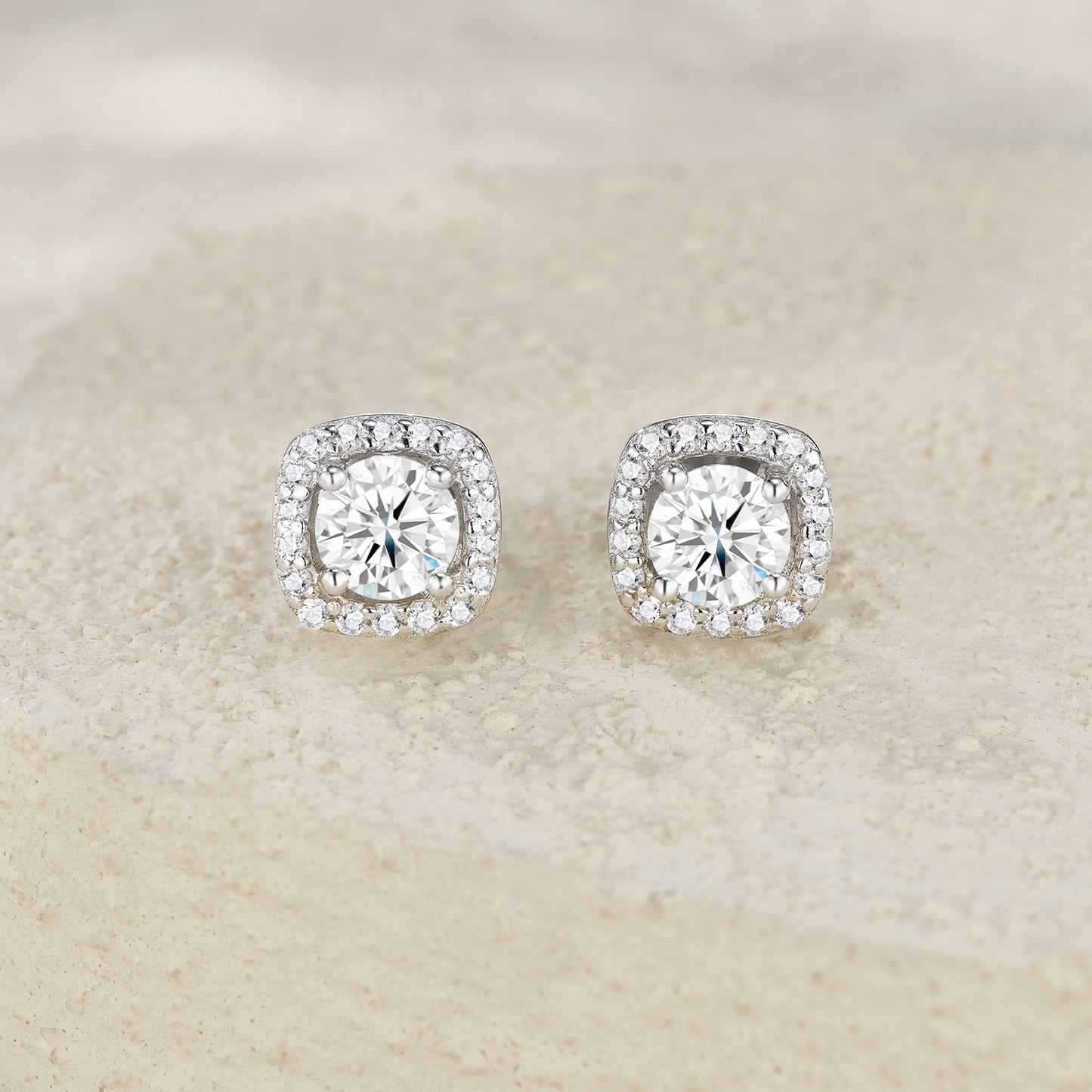 S925 Sterling Silver 3ct D-VVS1 Moissanite Stud Earrings, Cushion Halo Platinum Plated Jewelry With GRA Certificate Gift Box