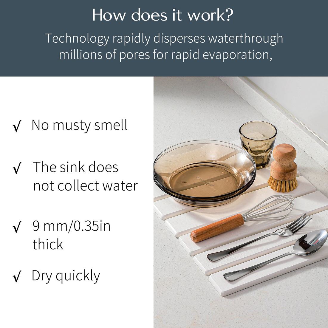 Foldable Diatomite Drying Mat Absorbent Draining Quick Dry Nonslip Pad Kitchen---Light Gray