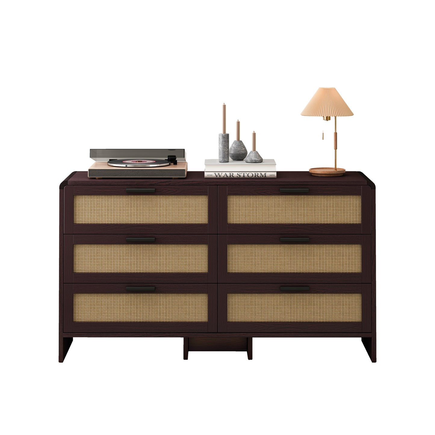 130CM Shaped Corner Rattan Cabinet, 6-Drawers Rattan Storage Cabinet Rattan Drawer, For Living Room Bedroom,and Kitchen, Reddish-brown, Brown