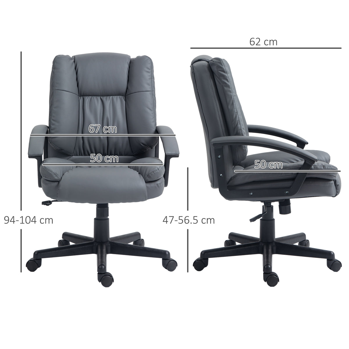 Office Chair, Computer Desk Chair, Mid Back Executive Chair With Adjustable Height And Swivel Rolling Wheels For Home Study, Dark Grey