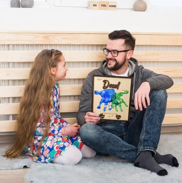 Personalized Best Dad Ever Hands Down Wooden Handprint Sign, Custom DIY Handprint Plaque With Detachable Name Cutouts, Father's Day Birthday Keepsake Gift For Dad Papa Grandpa From Kids Son Daughter