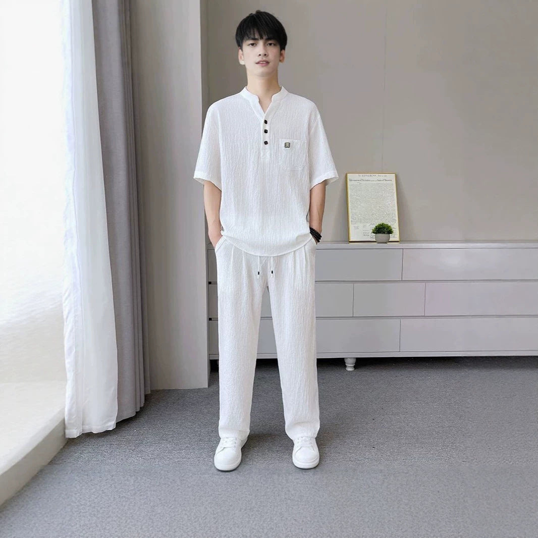 Mens Summer Lightweight Traditional ChineseStyle New Chinesetyle Set