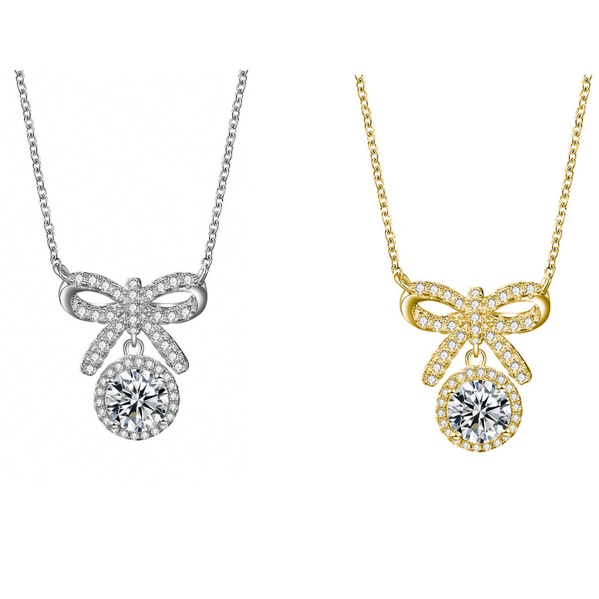 S925 Sterling Silver 1ct D Color VVS1 Moissanite Bow Necklace 45cm Platinum Gold Plated GRA Certified Gift Box