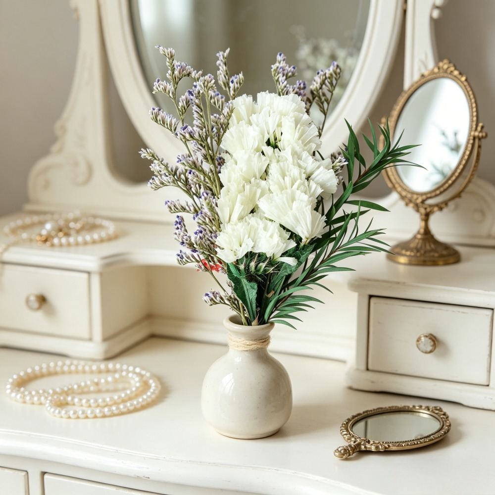 Set Of 6 White Mini Bouquets Made Of Dried Forget-me-nots, Including Love Grass And Green Leaves; Each Bouquet Is Approx. 12 Cm Long And Is Perfect For Decorating Vases, Gifts, And Much More