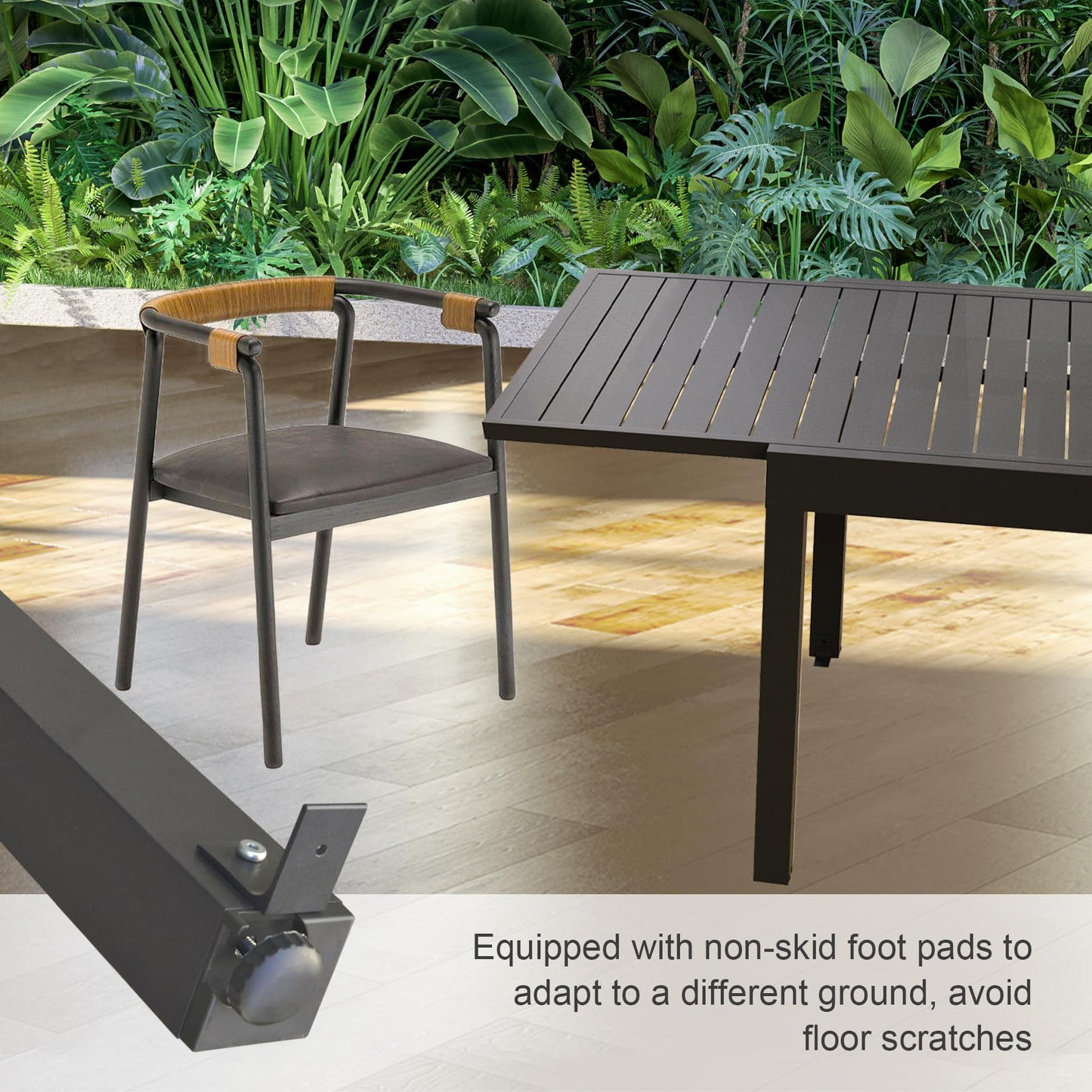 Aluminum Patio Extendable Dining Table 35 - 71 , Adjustable Indoor Outdoor Patio Dining Table With E-Coating For 4-6 Person Garden Lawn Porch Bistro Furniture, Dark-Gray
