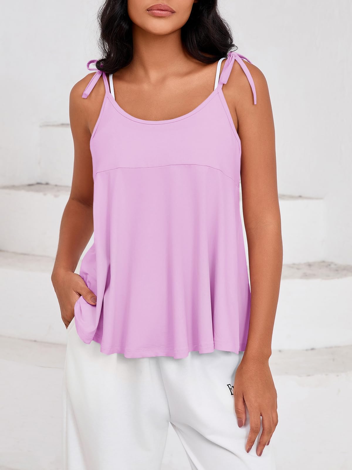 Fisoew Womens Workout Tank Tops Sleeveless Scoop Neck Racerback Loose Summer Active Running Gym Babydoll Shirts