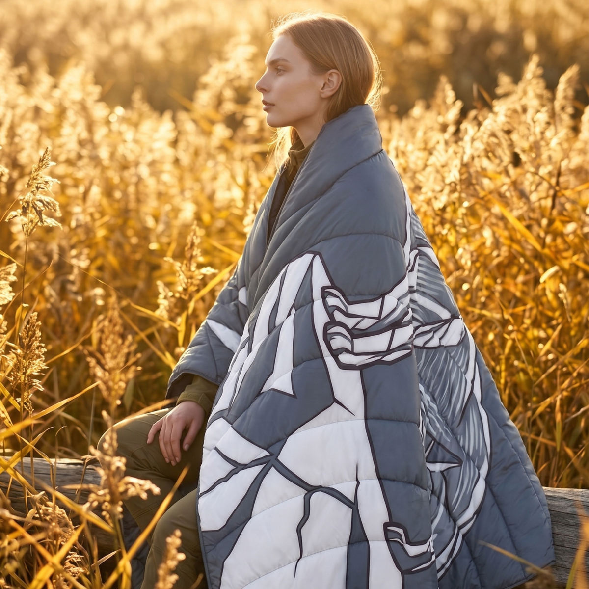 Quilted Printed Outdoor Water-Resistant Windproof Camping Blanket