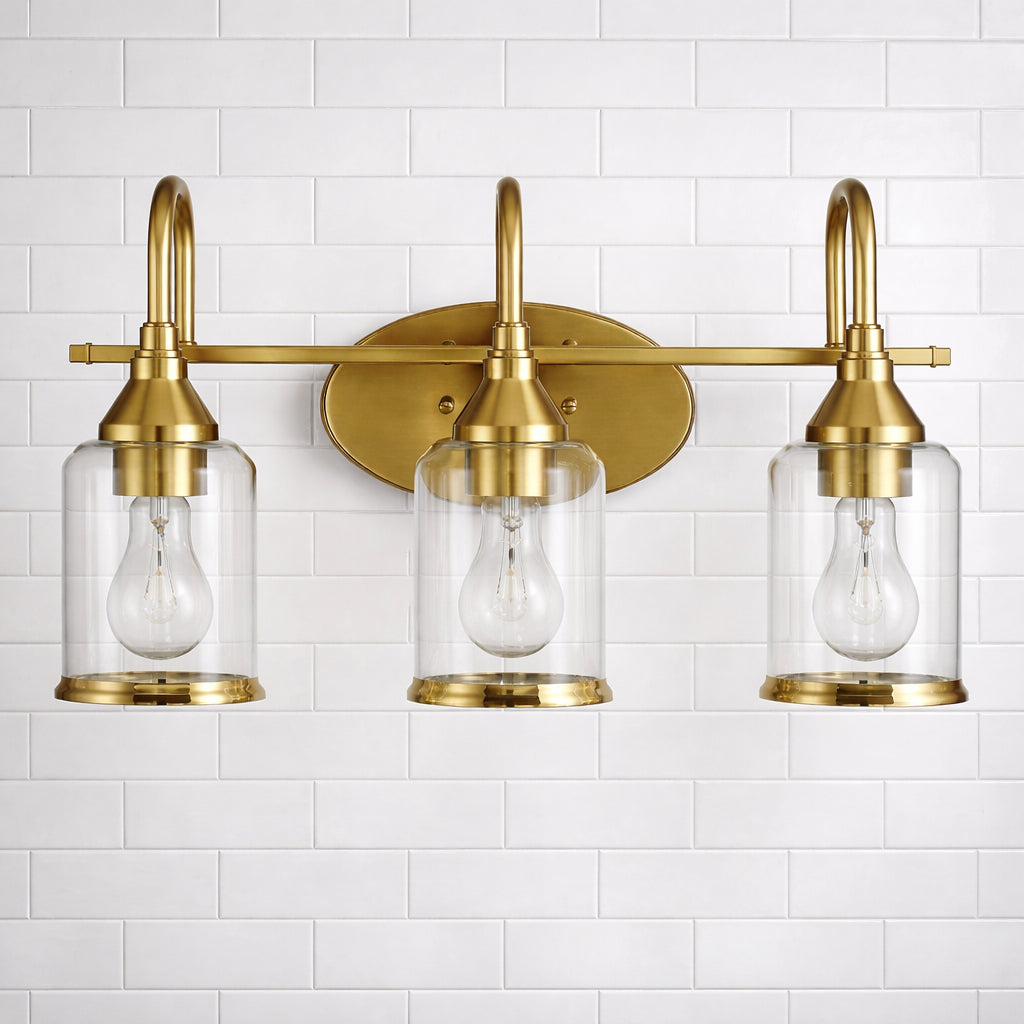 Twilight Brushed Gold Contemporary Vanity Light With Clear Glass,22W X10Hx7.48 E Dining Room Lighting Fixtures Hanging,Dining Light For Bedroom,Foyer,Hall,Kitchen,Living Room And Entryway