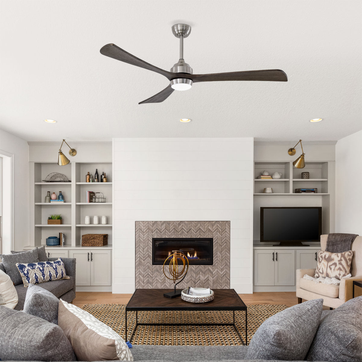 62 3PCS Solid Wood Blades Ceiling Fan With Lights Remote Control,Quiet DC Motor 3 Blade Ceiling Fans 6 Speed Levels,Reversible Ceiling Fan,for Patio Living Room,Bedroom,Office,Indoor. Stain Nickel