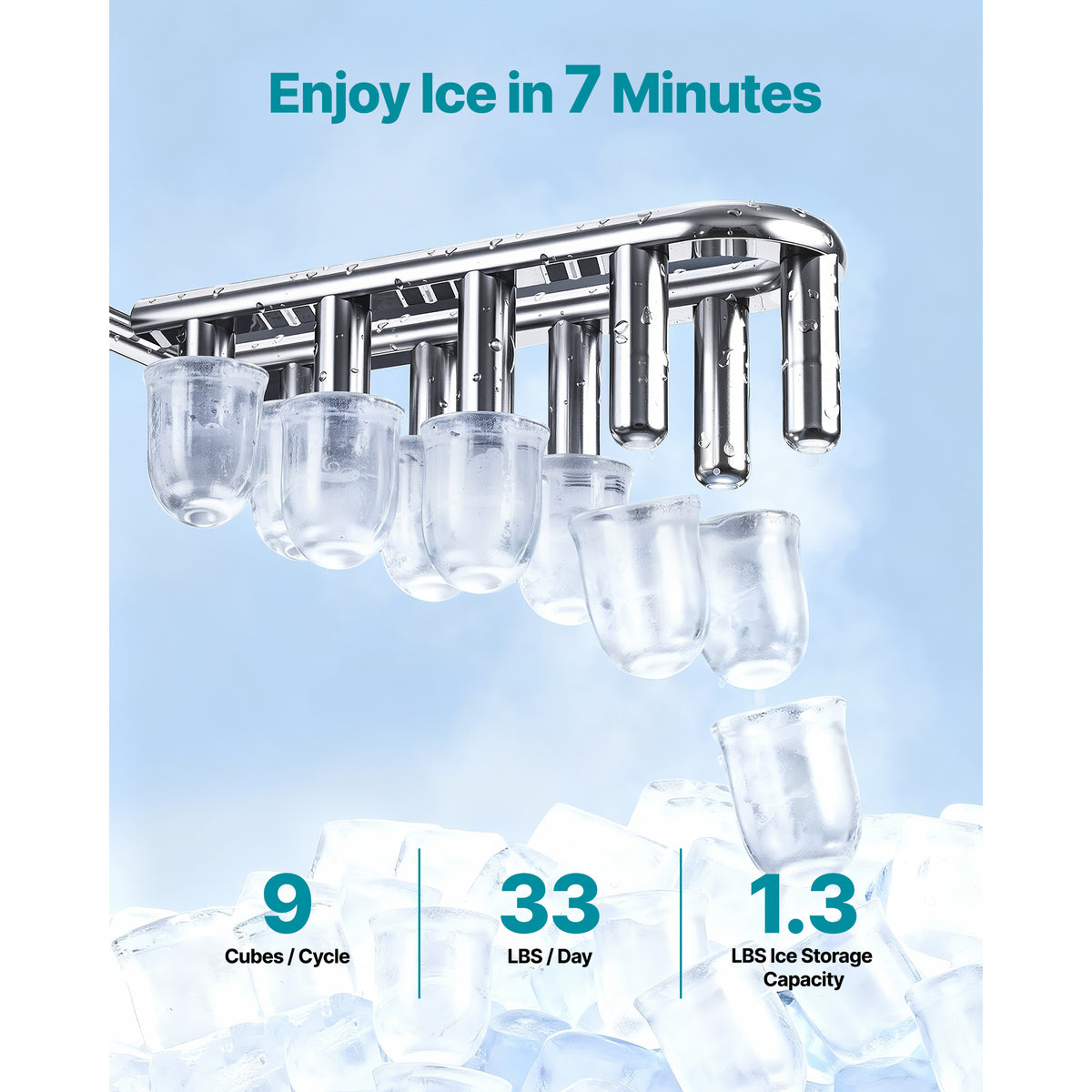 Water Dispenser With Ice Maker, 3-in-1 Floor-Standing Water Dispenser, 33 LBS 24H, 9 Cubes 7 Min Fast Ice Making With 1.3 LBS Storage, Bullet Ice-Cubes & Cold-Water, For Home, Kitchen, Party