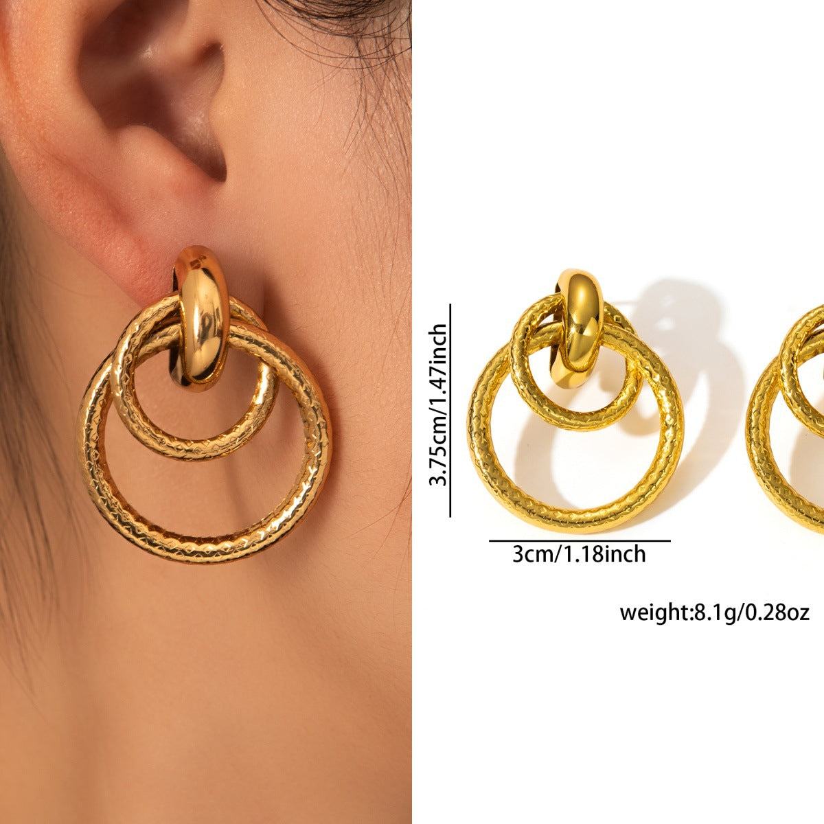 Premium Colorfast Gold Titanium Steel Studs, Niche Elegant Light Luxury Stainless Steel Fashion Earrings For Female