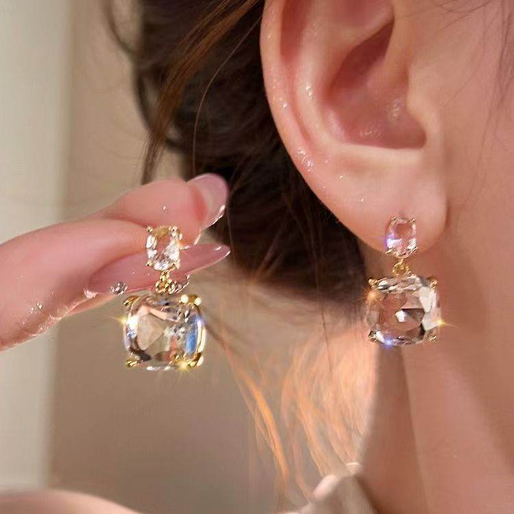 2026 New Arrival Transparent Designed Stud Earrings, High End Square Candy Shaped Earrings, Niche Premium Ear Jewelry For Women