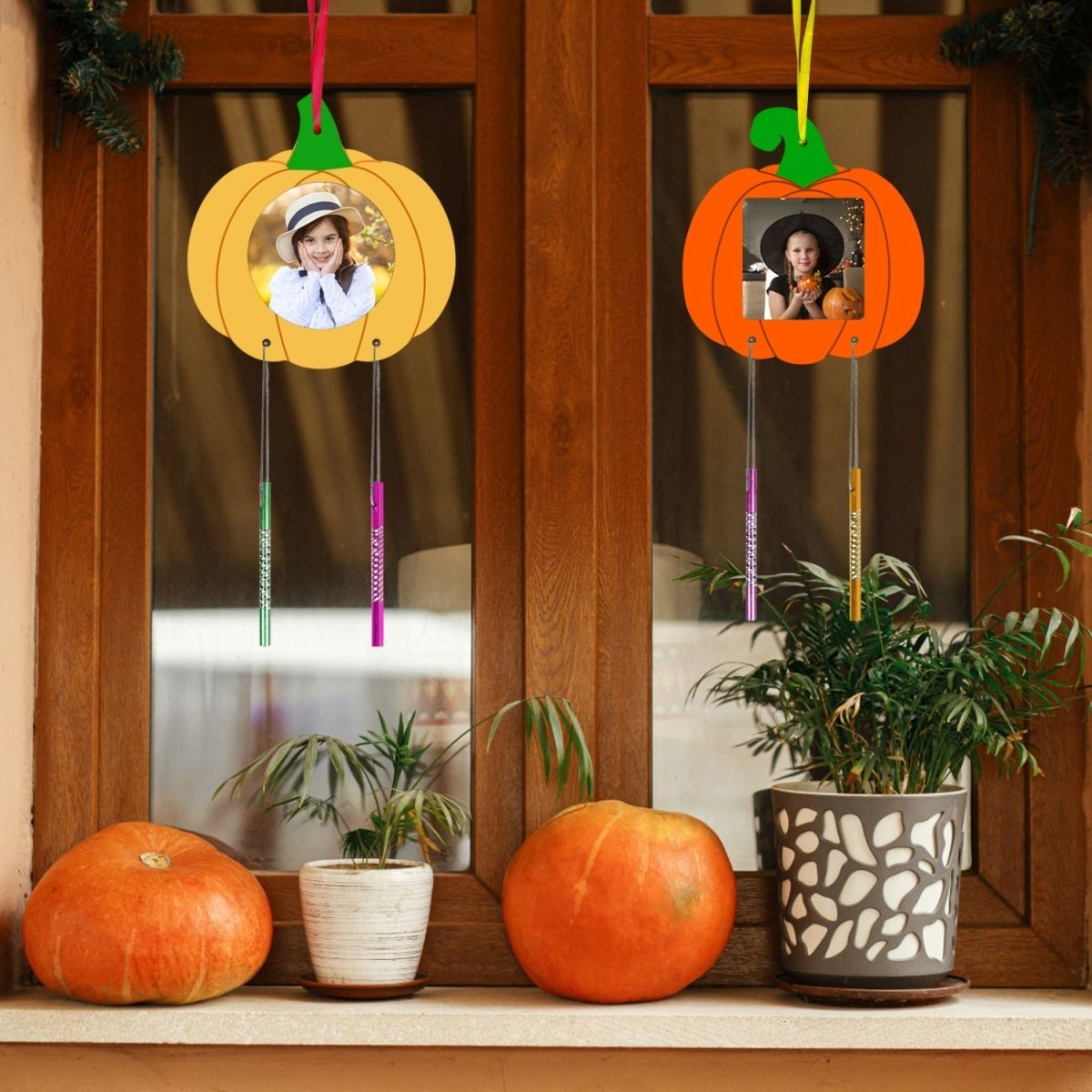 Pack Of 12 DIY Pumpkin Picture Frame Wind Chime Craft Sets; Maple Leaf Painting Crafts; Wooden Fall Crafts For Painting; Fall Leaf Creative Sets For Fall Season, Harvest Festival, And Birthdays