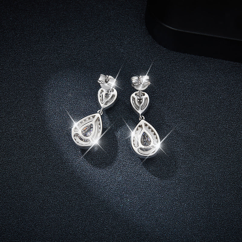 S925 Sterling Silver Platinum Plated Pear Cut Moissanite Dangle Earrings 6x9mm Teardrop Halo Drop Earrings With GRA Certificate Jewelry Gift Box Set