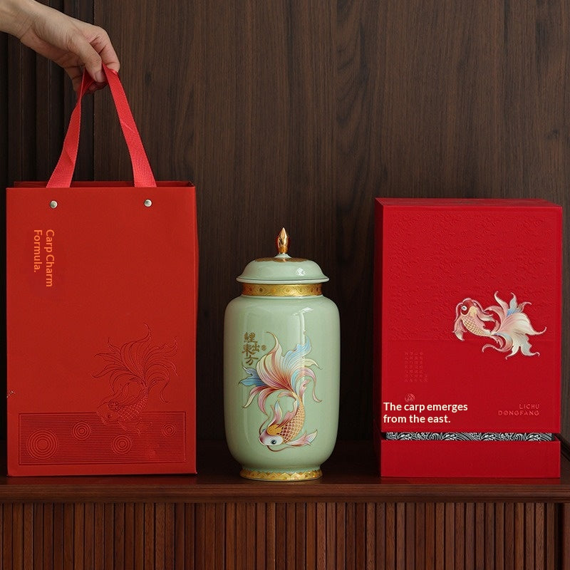 Chinese-style Retro Tea Canister With Carp Design Sealed Container