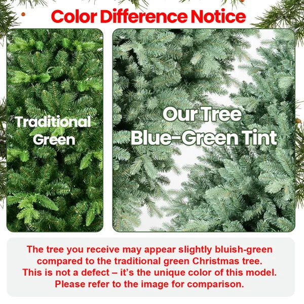 Artificial 8ft Blue Green Tint Christmas Tree With 2458 PE/PVC Mixed Branch Tips, Memory Wire+iron Wire, Hinged Premium & Foldable Base For Indoor Holiday Decorating