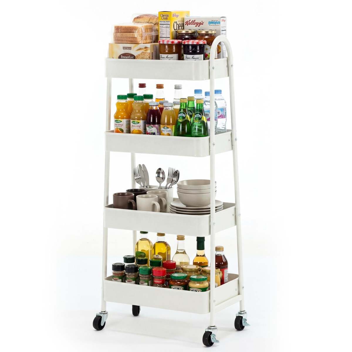 Four-layer Practical Mobile Trolley, Metal Movable Storage Rack, With Lockable Casters