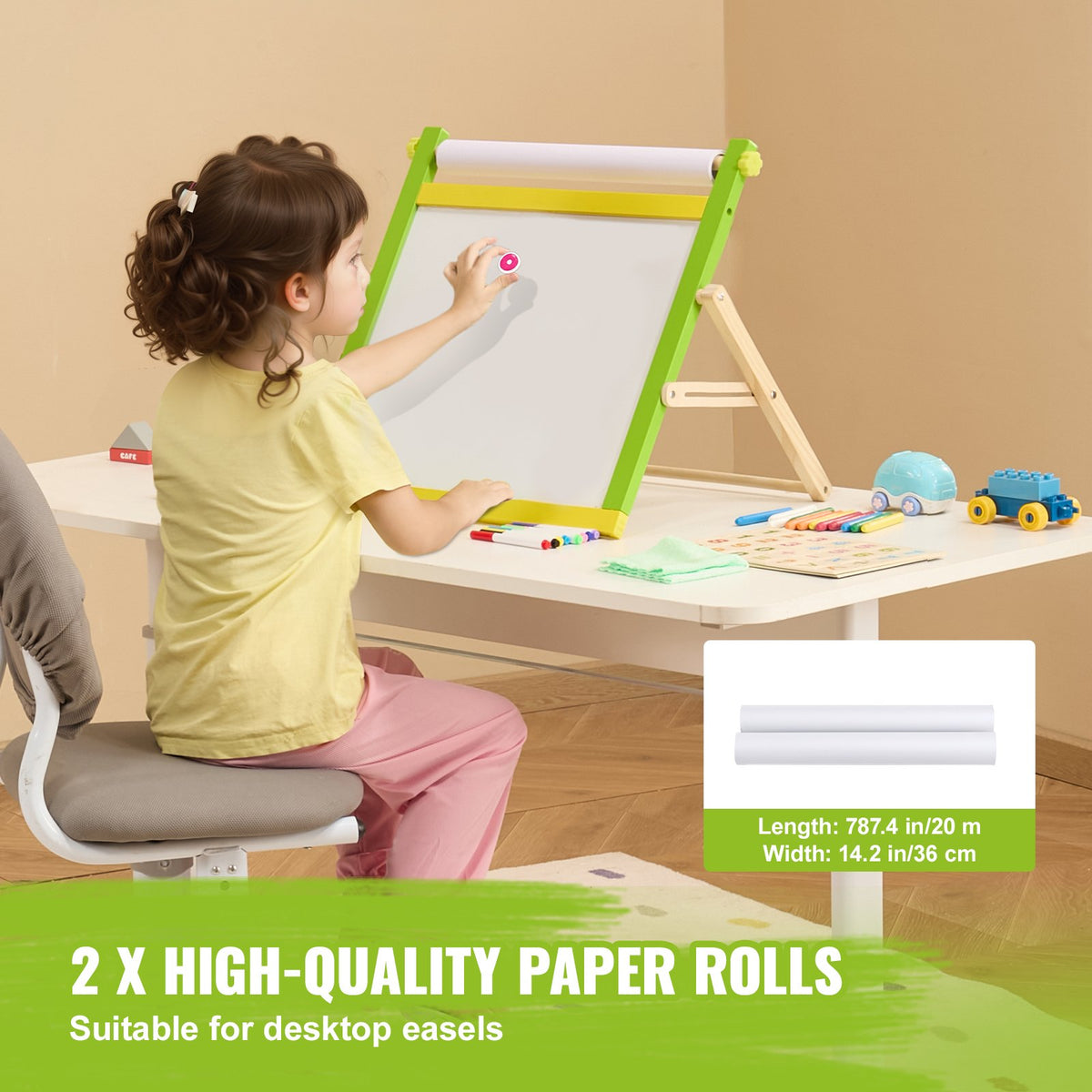Easel Accessory Set, 32 PCS Kid's Art Easel Painting Kit Including Chalks, Dry-Erase Markers & Paper Rolls, Supplies Set For Tabletop Art Easel, Painting Accessories For Toddlers Boys And Girls
