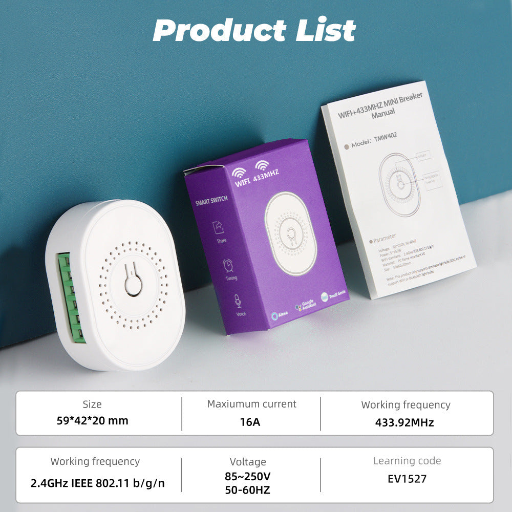 Graffiti WiFi 433 MHz On Off 16A Smart With Dual-Control And Timer Functionality