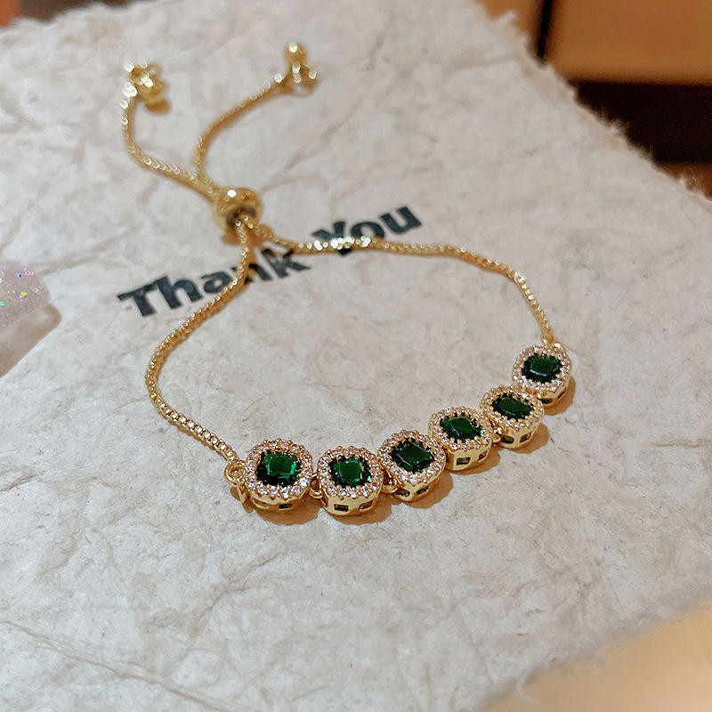 18K Real Gold Plated Multicolor Oval Cubic Zirconia Slider Bracelet Premium Dainty Wristband Fashion Jewelry
