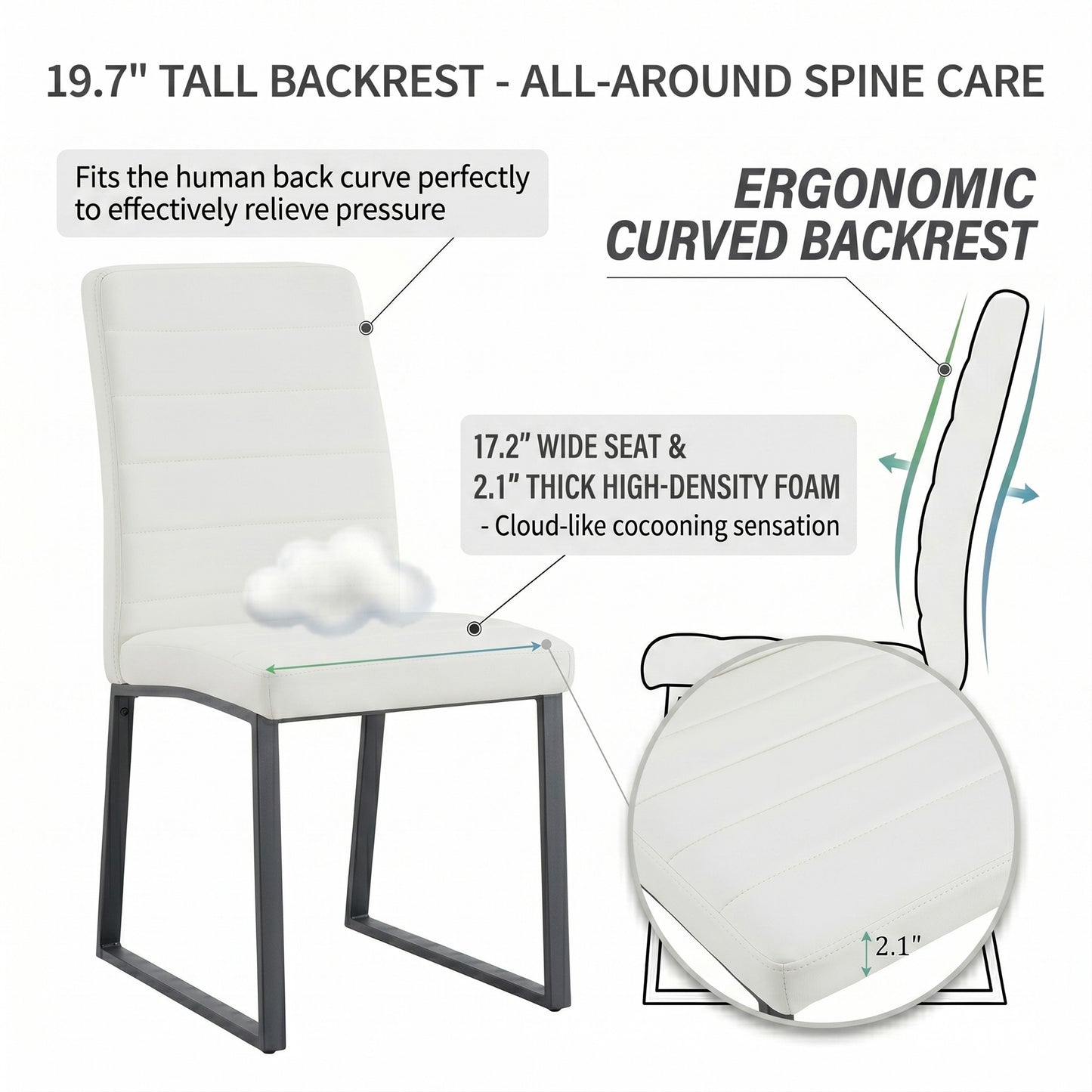 2-Pack - Premium PU Office Dining Chairs With High-density Foam, Sturdy Iron Legs Spray Paint , Multiple Colors. Easy Assembly