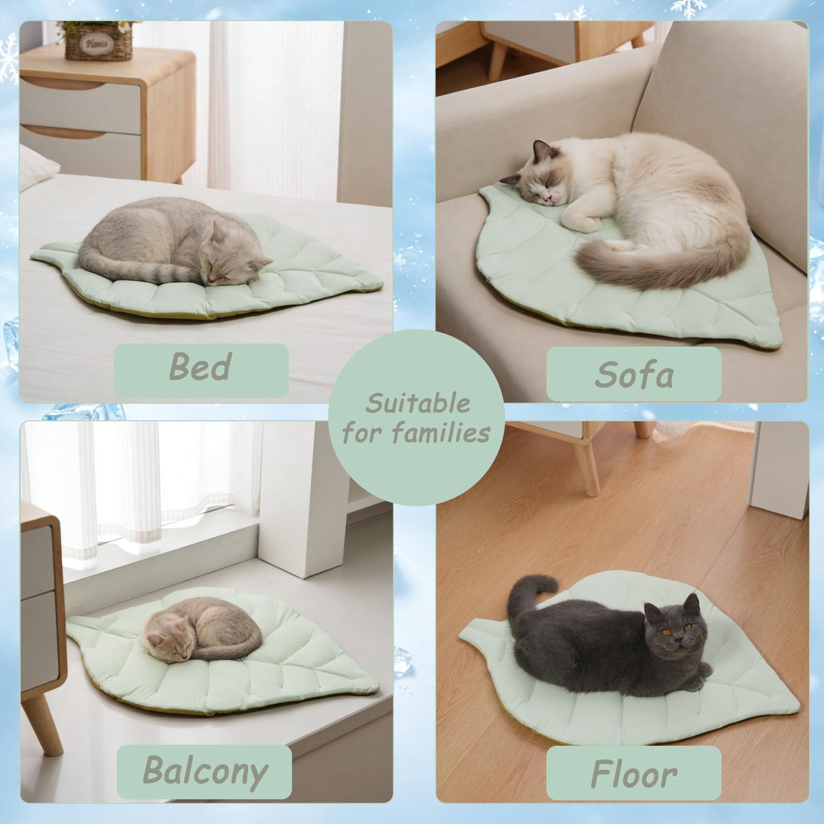 Cat Cooling Mat Cat Leaf Bed Mat Comfortable Soft Fabric Breathable Cozy For All Seasons Ideal For Cats Small Pets