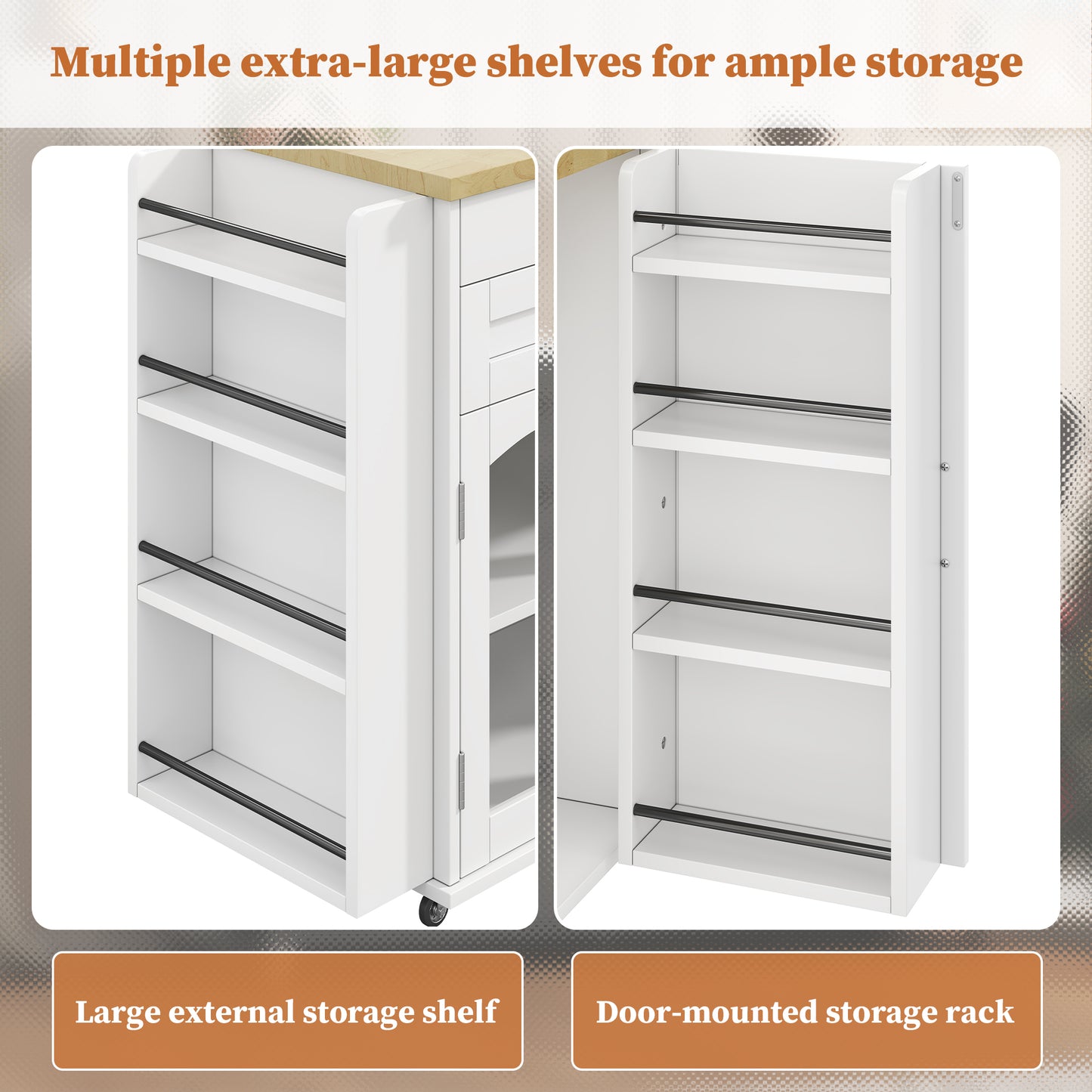 Mobile Kitchen Island With Foldable Worktop, Kitchen Trolley, 5 Wheels, Multiple Storage Racks, Spice Rack, Cutlery Storage Drawer, 120 X 45 70 X 90 Cm