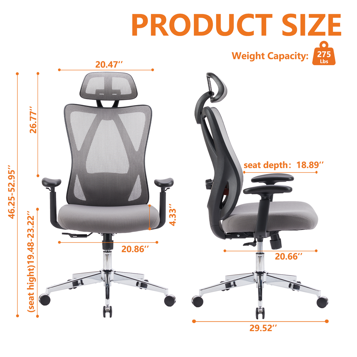 High Back Desk Chair With Adjustable Lumbar Support & Headrest,Comfortable Mesh Computer Chair With Soft Flip Up Arms, Adjustable Height And 120 Tilt