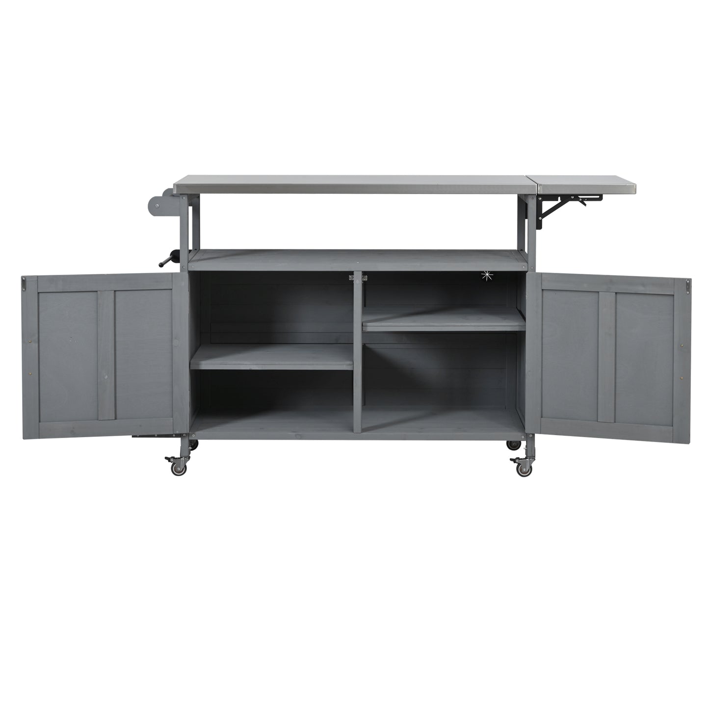Foldable Outdoor Kitchen Island Patio Mobile Kitchen Cart Portable Outdoor Cooking Island With Lockable Wheels, Storage Cabinet And Towel Rack For Patio And Outdoor, Grey