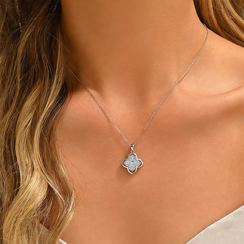S925 Sterling Silver 4pcs 5mm Round Moissanite Clover Necklace 45cm Platinum Gold Plated GRA Certified Gift Box