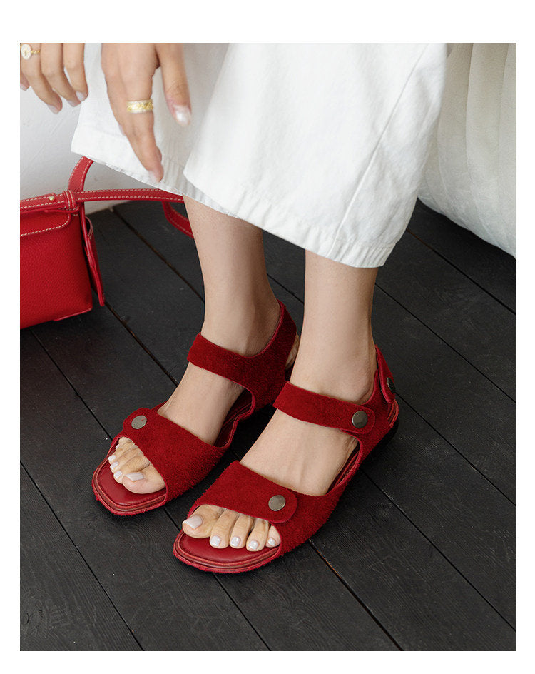 Women's Retro Square Toe Slide Sandals, Summer One-Strap Toe Loop Block Heel Slides, Versatile Fashion Women Sandals