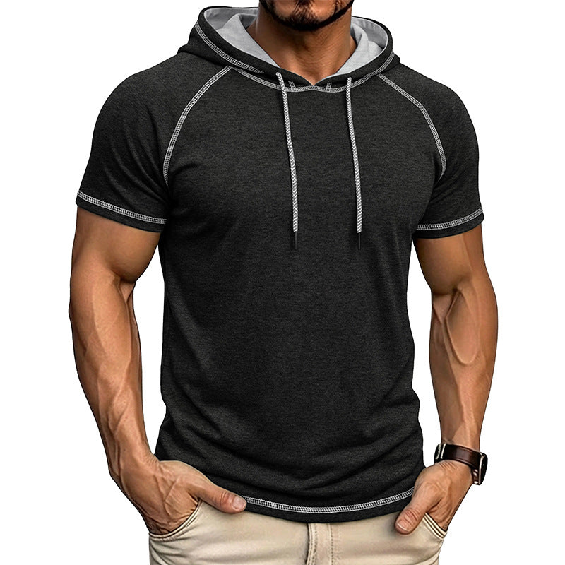 Men's Sports Fitness Hooded Short-sleeved T-shirt