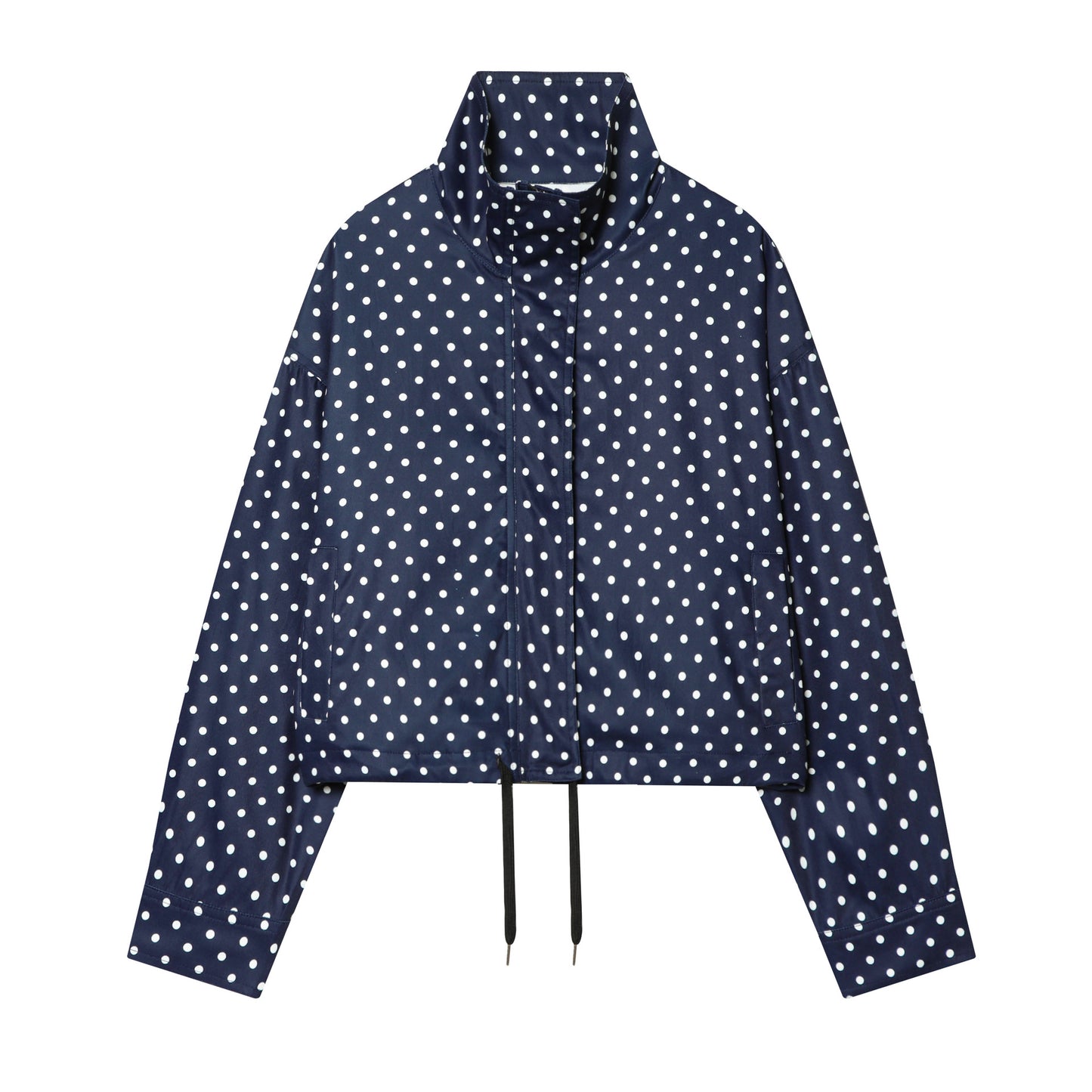 Womens Fashion Turtleneck Polka-dot Puff-sleeve Cropped Jacket