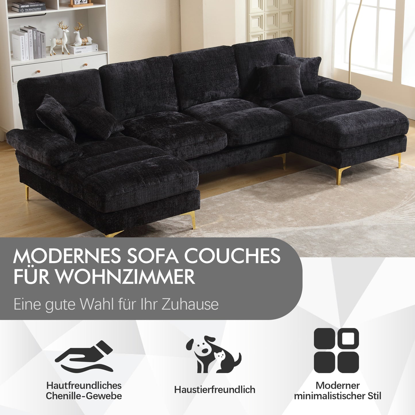 Old SKU W1880S00025 Modern Large Chenille U-Shape Sectional Sofa With Double Reclining Seats For Living Room Bedroom Office Apartment Villa Living Room Home By The Fireplace