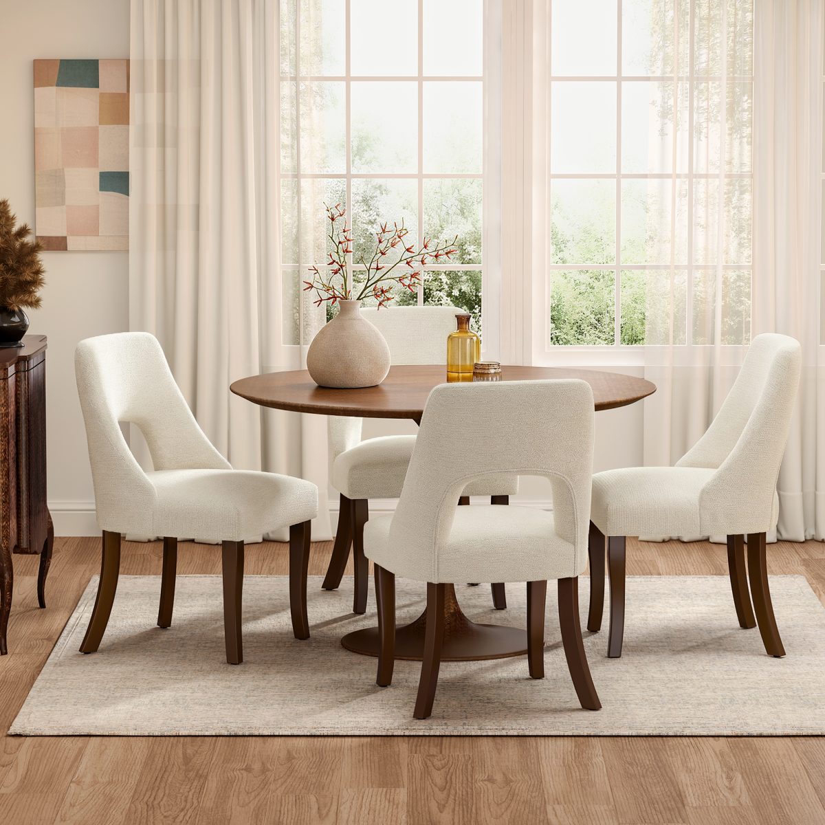 Dining Chair Set of 2,Upholstered Chenille Fabric Dining Chair Curved Solid Wood Legs, Elegant Tufted Club Dining Room Kitchen Room Dining Chair,Beige