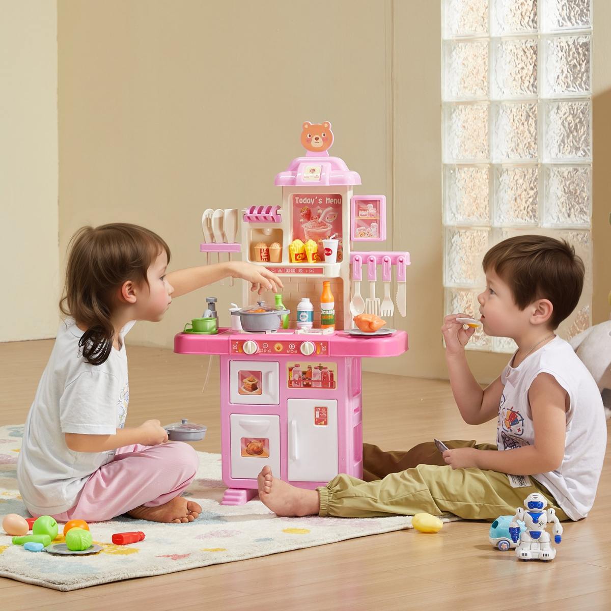 Christmas Gift VEVOR Kitchen Playset Kids Pretend Cooking Play Toy 48 Piece Accessories