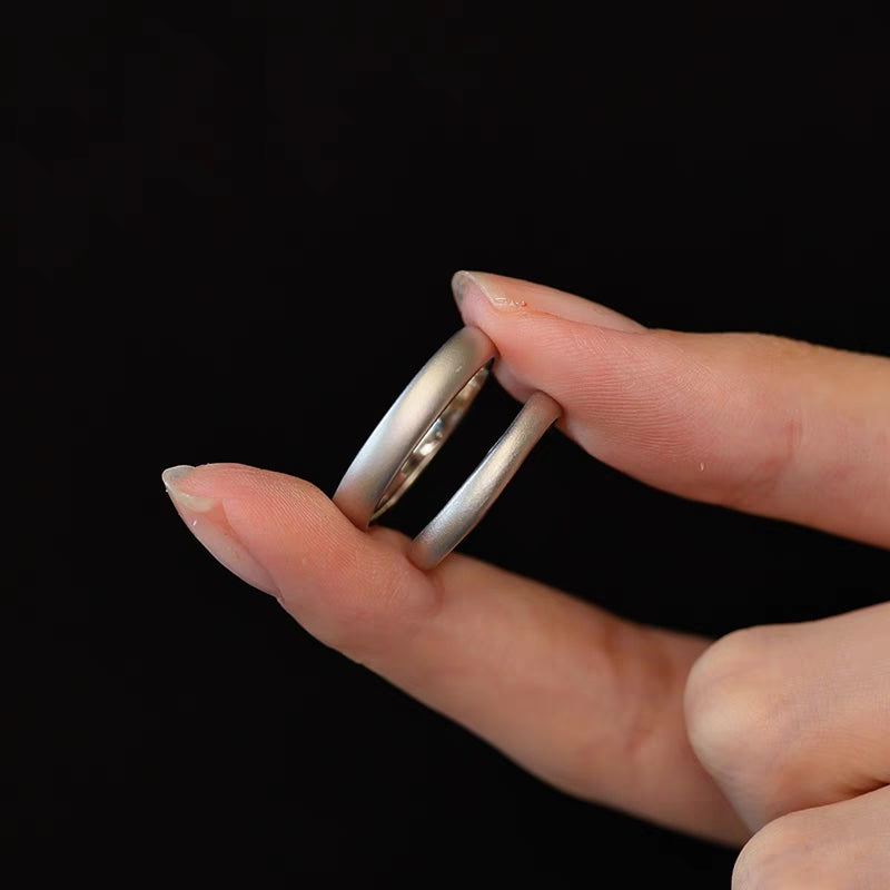 1 Pair 999 Sterling Silver Matte Dome Couple Rings, Minimalist Smooth Style, For Daily Wear & Valentine's Gifts
