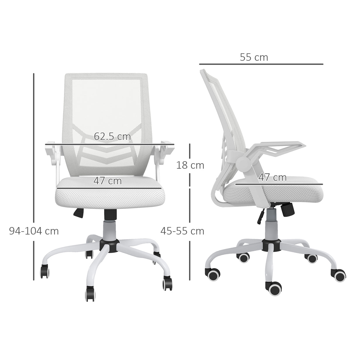 Vinsetto Mesh Office Chair, Computer Desk Chair With Flip-up Armrests, Lumbar Back Support And Swivel Wheels, White