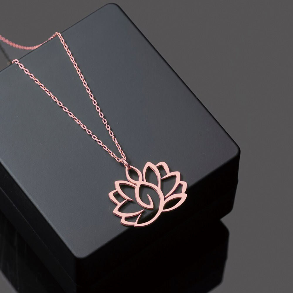 Lucky Lotus Pendant Necklace Women's Stainless Steel Yoga Necklace