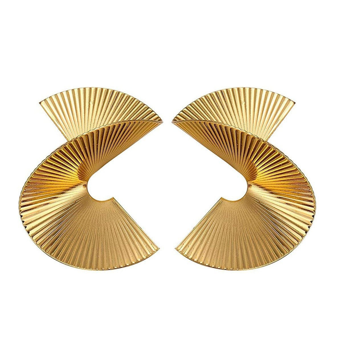 Women Stylish Folding Metal Petal Ear Drop Earrings, Sleek Smooth Finish Vintage Geometric Flower Shape High Fashion Ear Ornaments