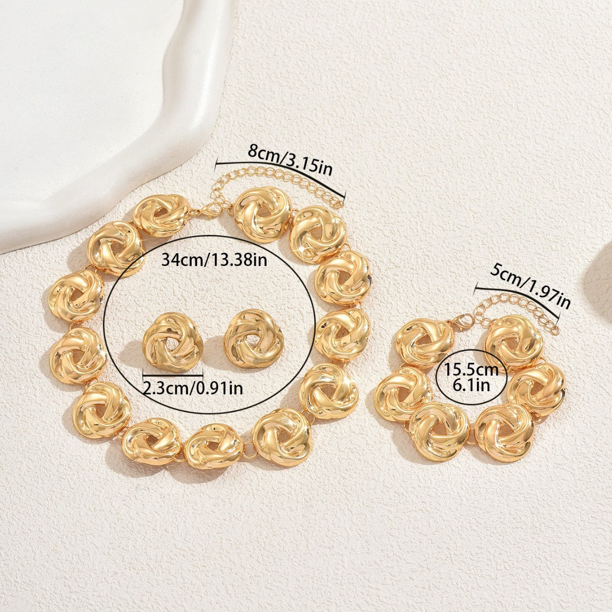 European American Cross-border Women Jewelry Set, Versatile Hollow Twisted Pendant Necklace, Matching Bracelet & Drop Earrings, Daily Fashion Accessories For Ladies